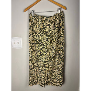 Women's Ann Taylor Skirt Size 14 Black Beige Floral - Silk